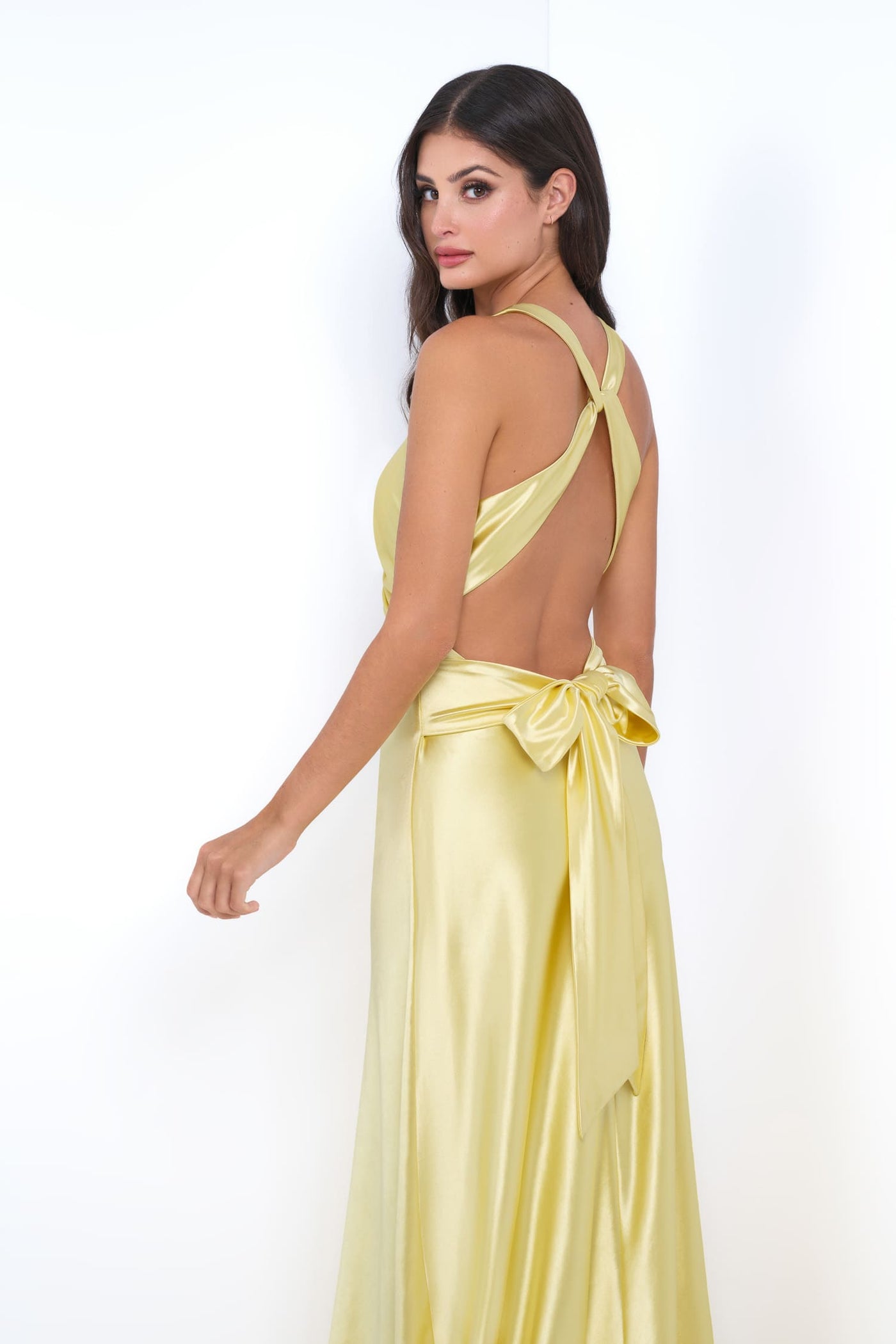 Odette Maxi Dress - Yellow - Open Back With Adjustable Bow Tie Detail - Glamourous Grace