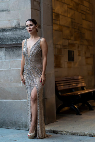 Lara 29499 - Embellished Long Dress with Thigh High Slit - Glamourous Grace