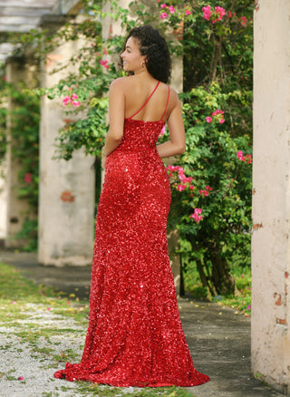 Stardust One Shoulder Sequin Gown - Red - FINAL SALE - Glamourous Grace