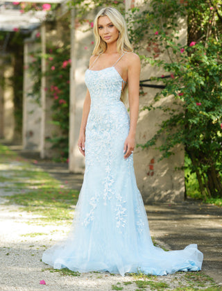 The Dutchess Gown - Light Blue - Floral Lace Dress With Straight Neckline - FINAL SALE - Glamourous Grace