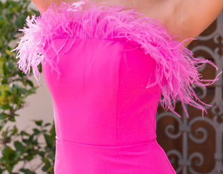 Sochi Gown - Hot Pink Feather Trim Evening Dress - Glamourous Grace