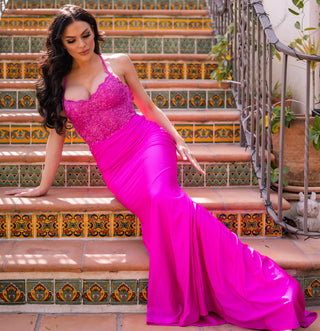 Rylie Lace Bodice Gown | Fuchsia - Glamourous Grace