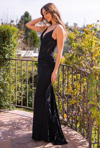 Sami Gown - Black - Floral Lace Fitted Dress - Glamourous Grace