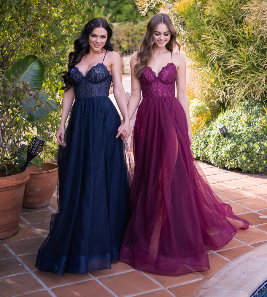 Dani Gown - Navy - Lace & Tulle A-line Dress - Glamourous Grace