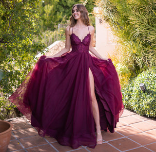 Dani Gown - Mulberry - Lace & Tulle A-line Dress - Glamourous Grace