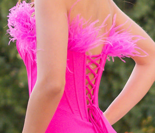 Sloane Corset Gown - Hot Pink Feather Trim Dress - Glamourous Grace