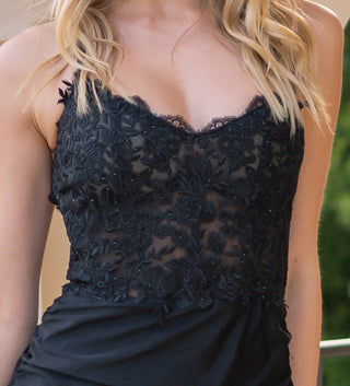 Rylie Gown - Black - Stretch Fitted Dress With Lace Bodice - Glamourous Grace