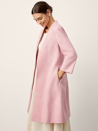 100% Linen Sculpted Waist V-neck Longline Jacket Top AZURA