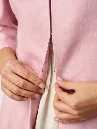 100% Linen Sculpted Waist V-neck Longline Jacket Top AZURA