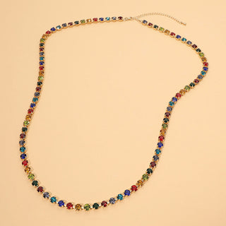 Round Stone Link Tennis Long Necklace