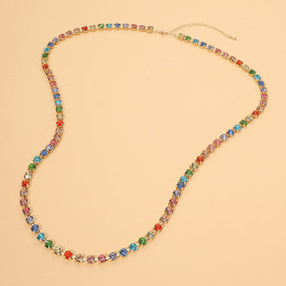 Round Stone Link Tennis Long Necklace