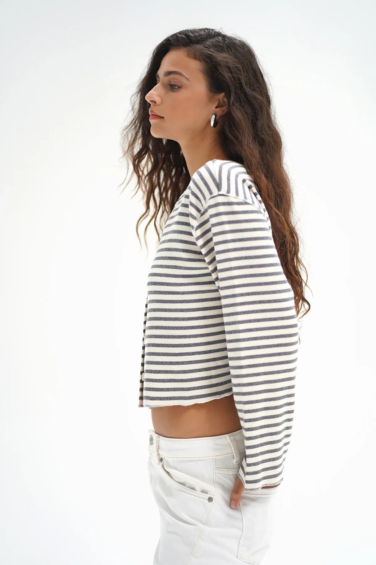 Kincaid Cardigan Greyscale Stripe - Glamourous Grace