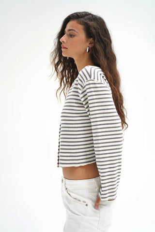 Kincaid Cardigan Greyscale Stripe - Glamourous Grace