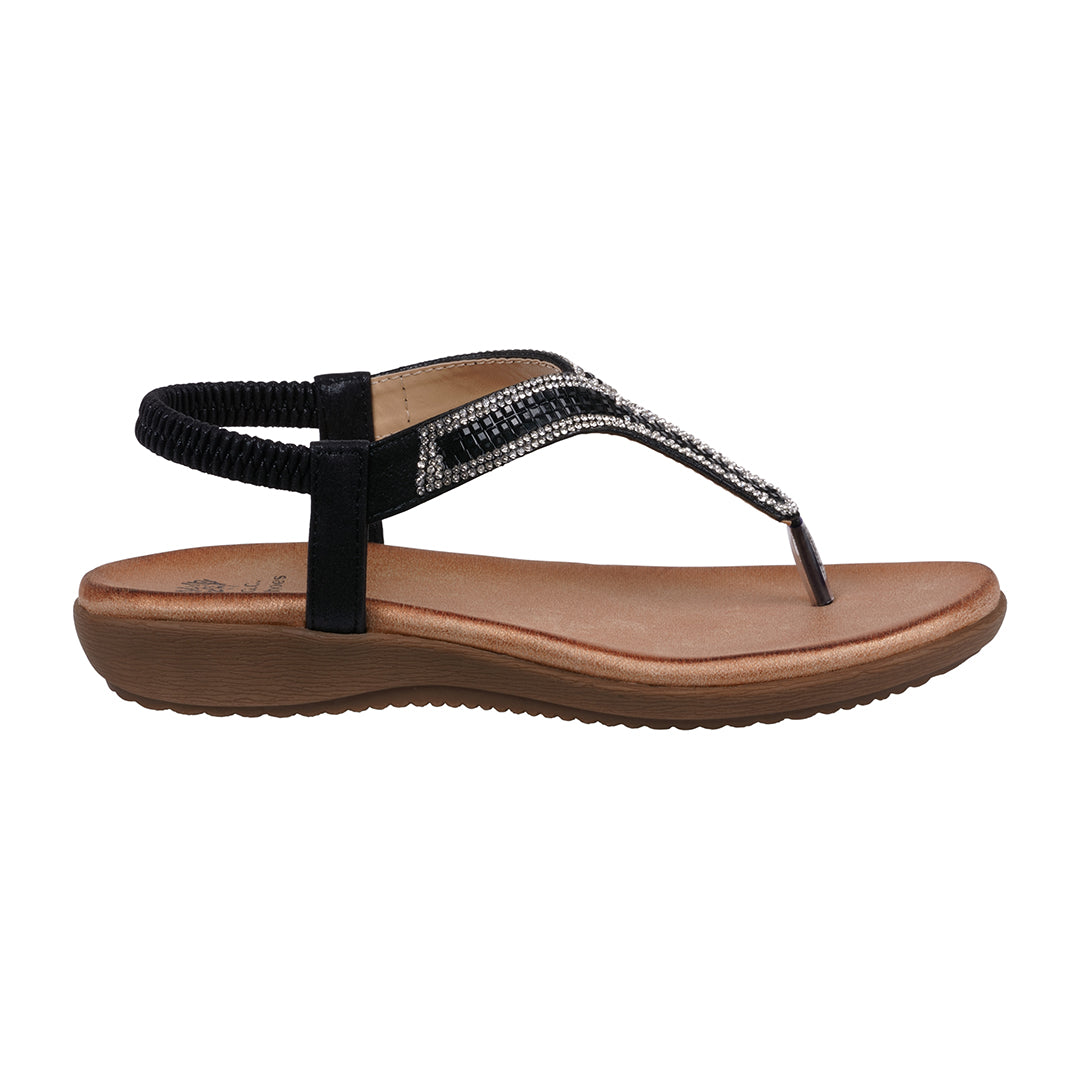 Women's Lori Black Embellished Flat Sandals - Glamourous Grace