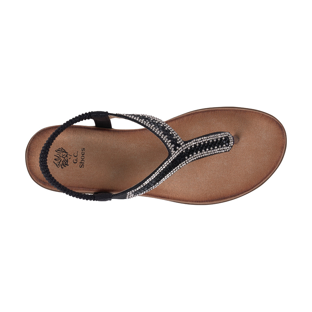 Women's Lori Black Embellished Flat Sandals - Glamourous Grace