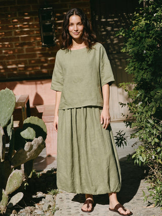 100% Linen Drop Shoulder Shirred Back High-Low Hem Top LINDSEY - Glamourous Grace