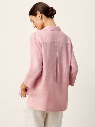 100% Linen Layered Lapel V-neck Sculpted Front Pleat Longline Top ODALYS - Glamourous Grace