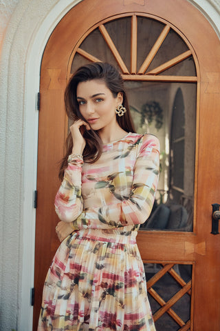 Printed Long Sleeve Tee- Pixel Floral