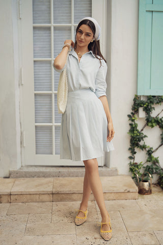 Pleated Skirt 23"- Light Blue Pinstripes