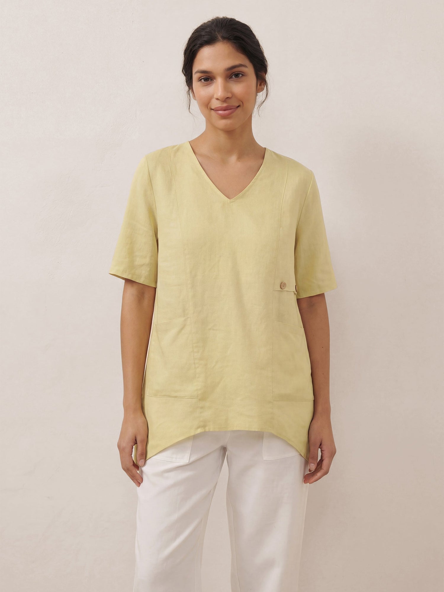 100% Linen Asymmetric Hem Long Top ISLA - Glamourous Grace