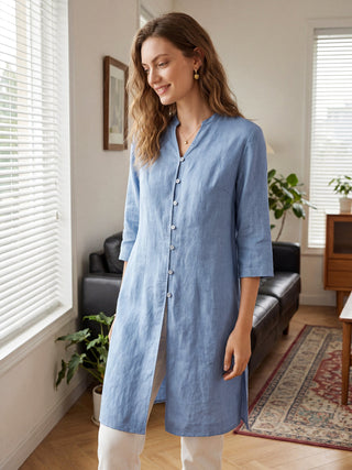 100% Linen Hand Button Long Top DILLON - Glamourous Grace