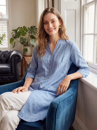 100% Linen Hand Button Long Top DILLON - Glamourous Grace