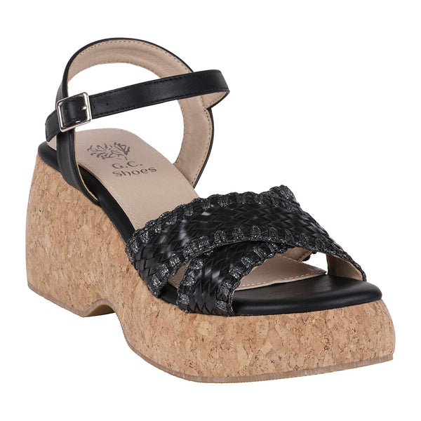 Lucy Black Cross Strap Slingback Platform Sandals - Glamourous Grace