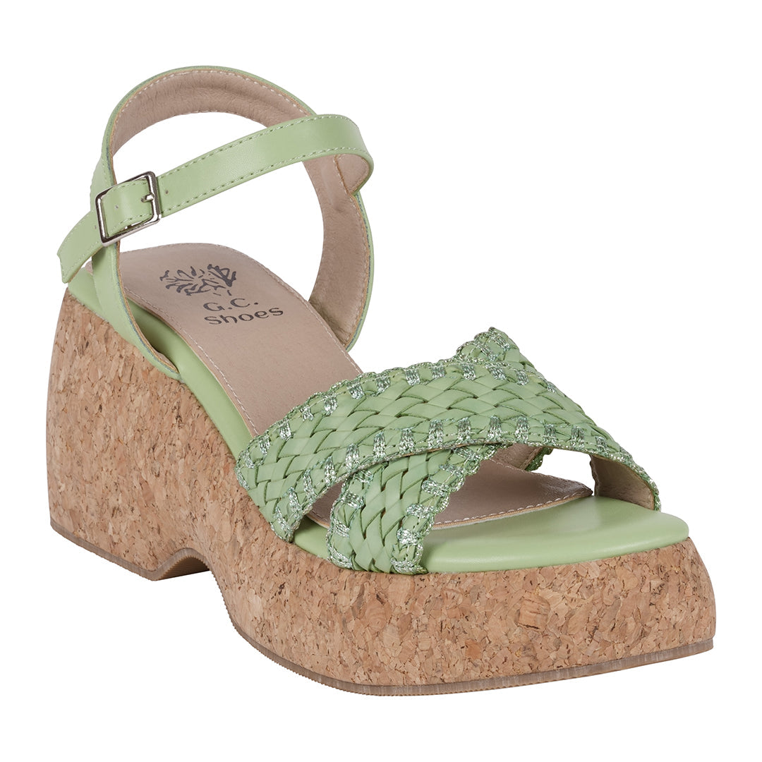 Lucy Green Cross Strap Slingback Platform Sandals - Glamourous Grace