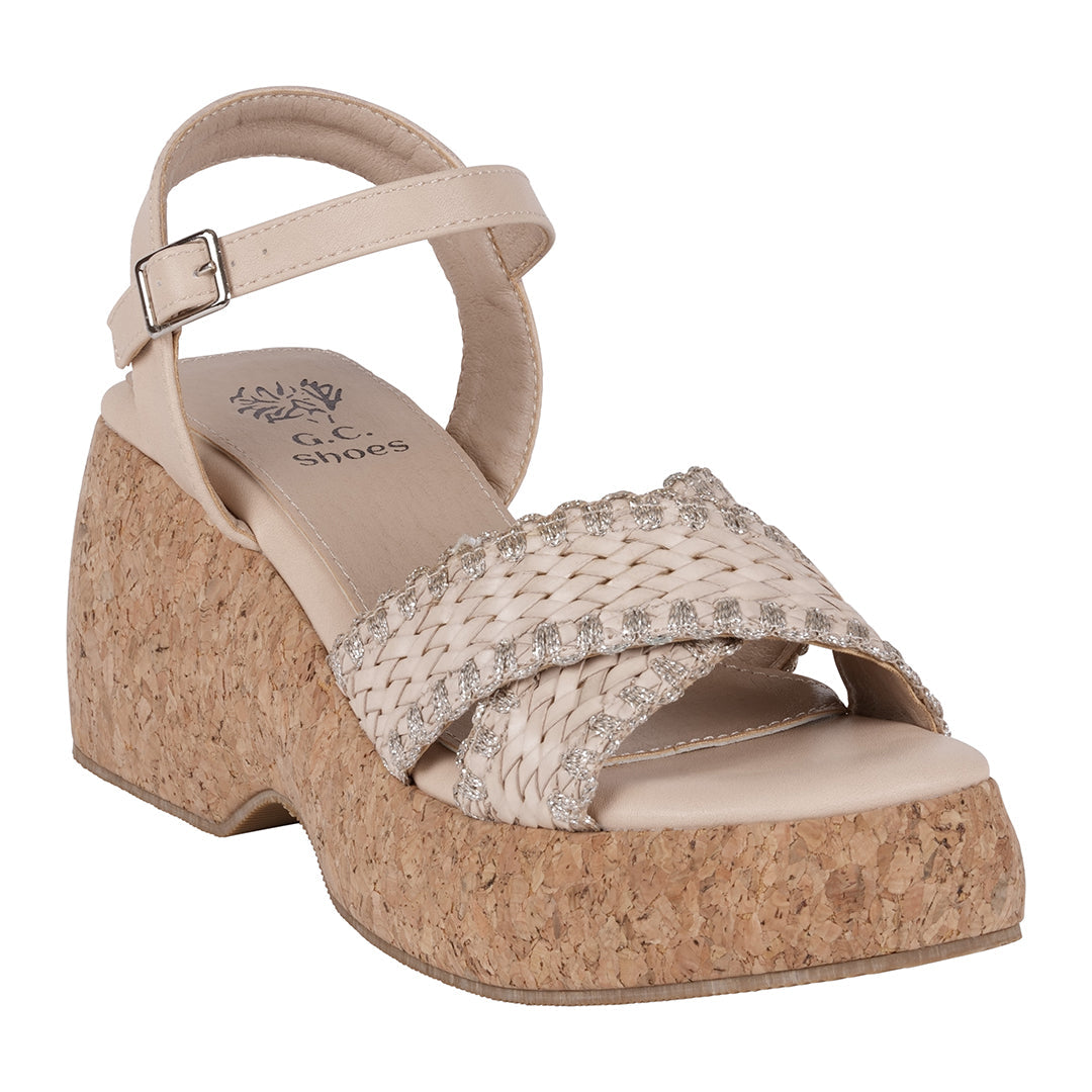 Lucy Natural Cross Strap Slingback Platform Sandals - Glamourous Grace