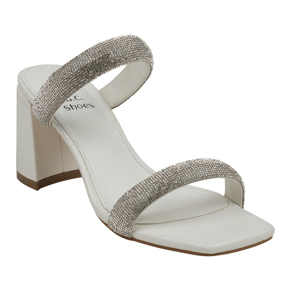 Luella White Embellished Double Band Heeled Sandals - Glamourous Grace