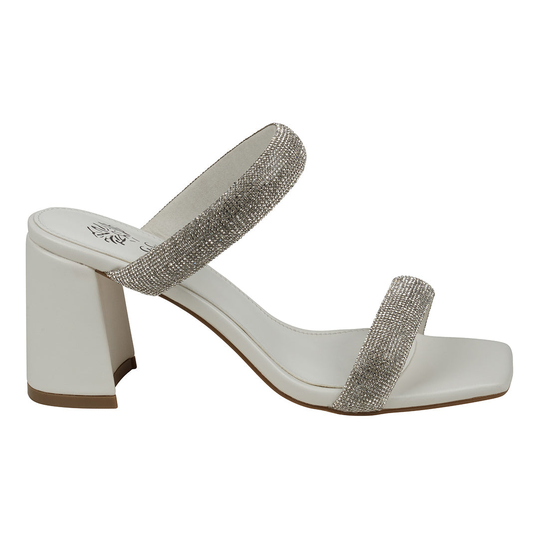 Luella White Embellished Double Band Heeled Sandals - Glamourous Grace