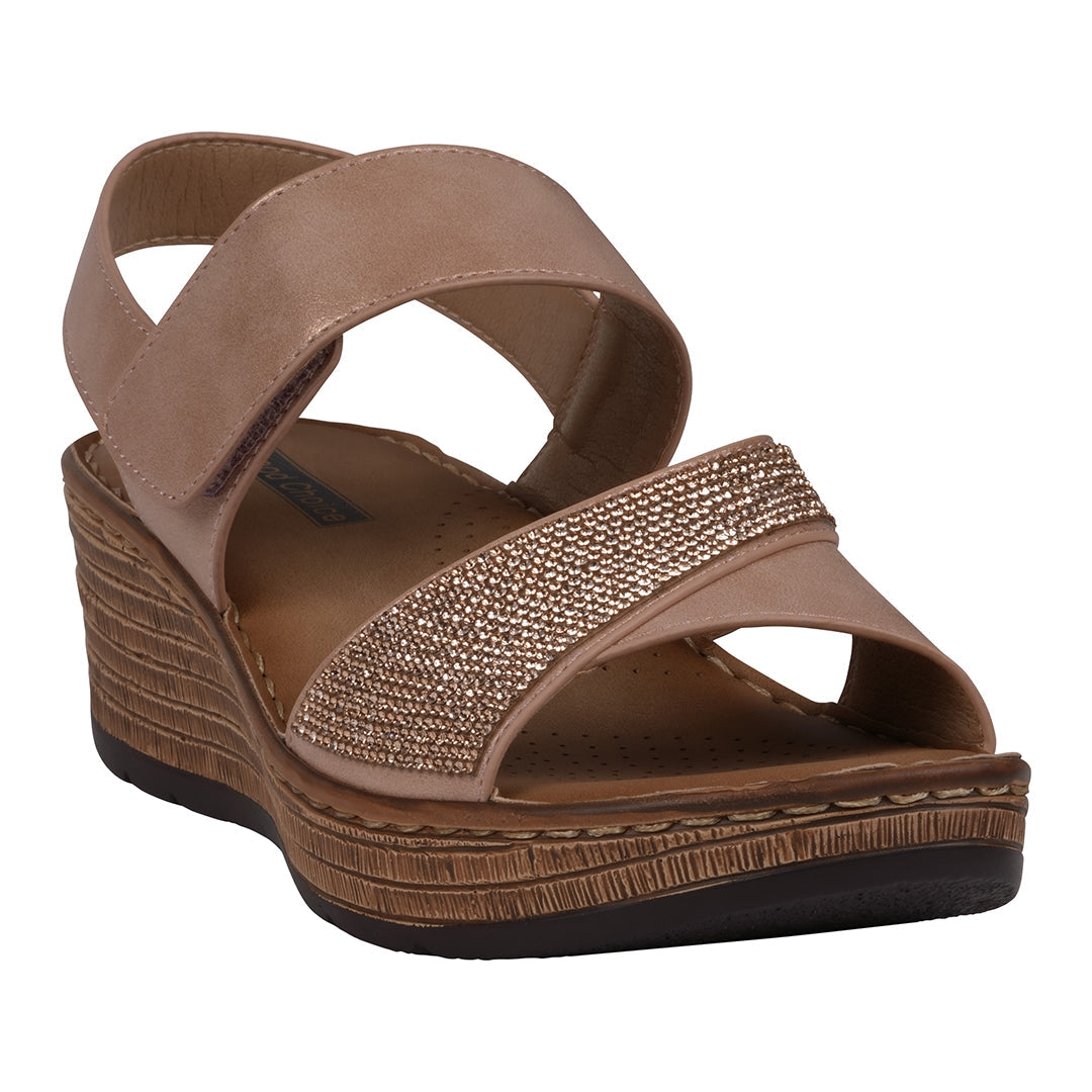 Women's Lux Blush Embellished Velcro Wedge Sandals - Glamourous Grace