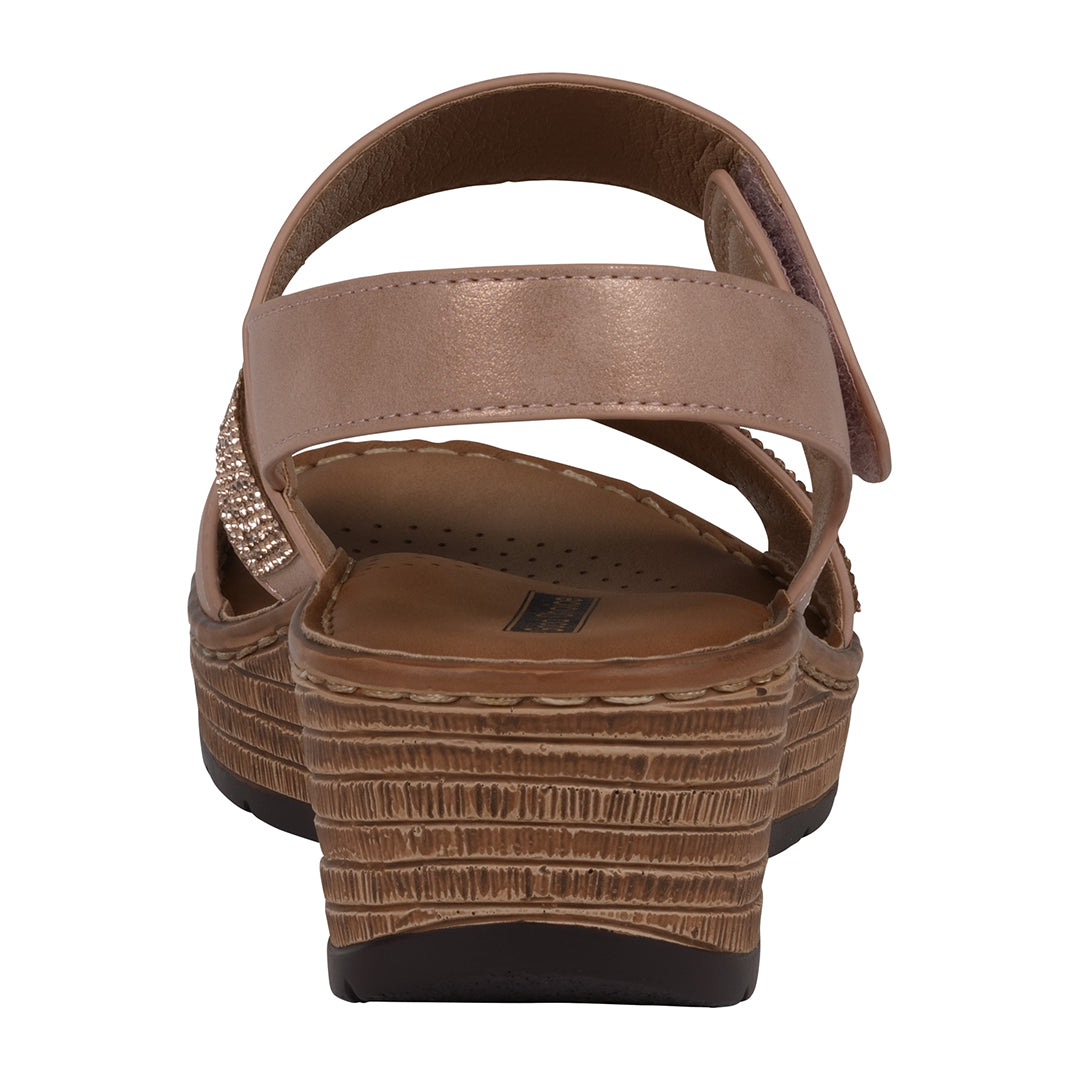 Women's Lux Blush Embellished Velcro Wedge Sandals - Glamourous Grace