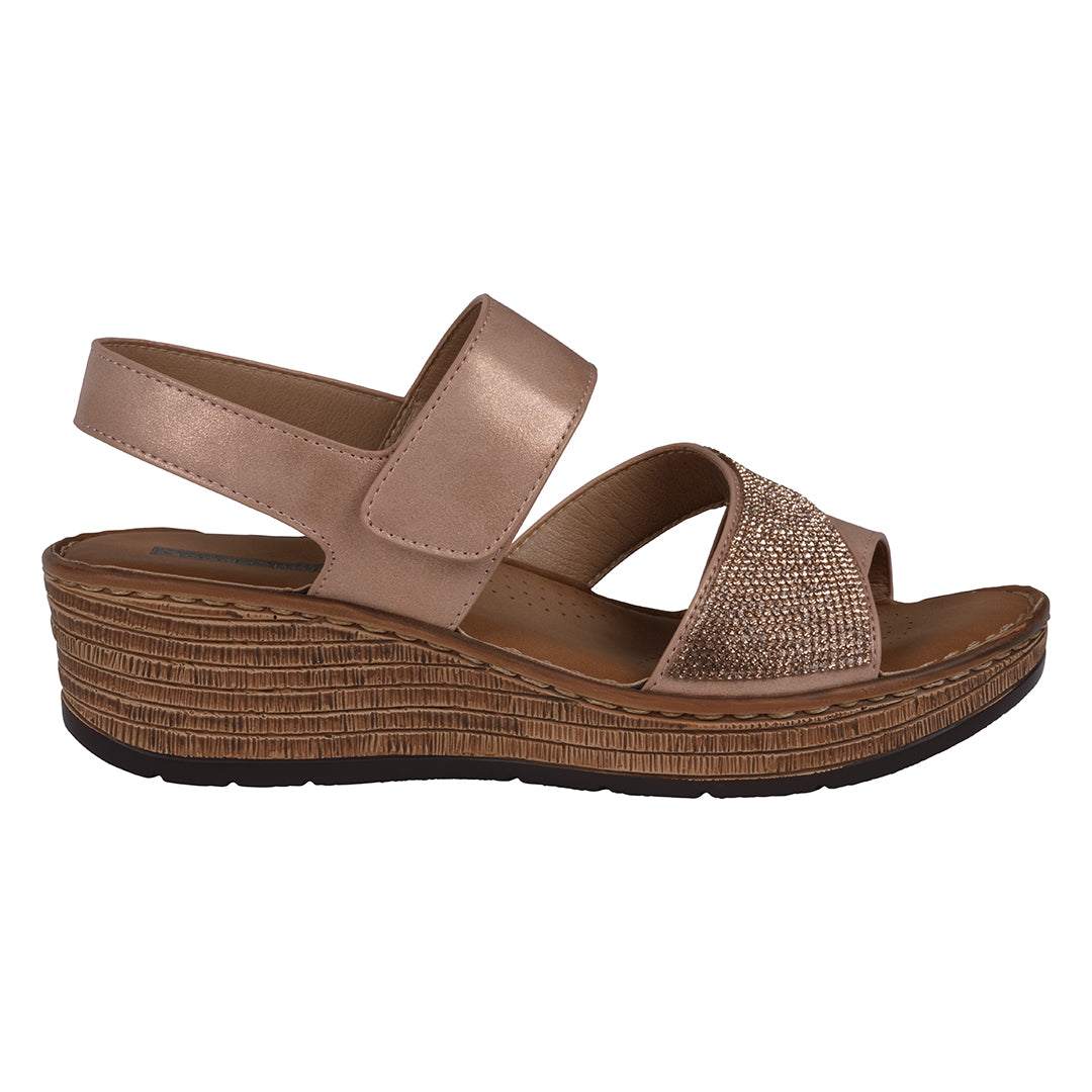 Women's Lux Blush Embellished Velcro Wedge Sandals - Glamourous Grace