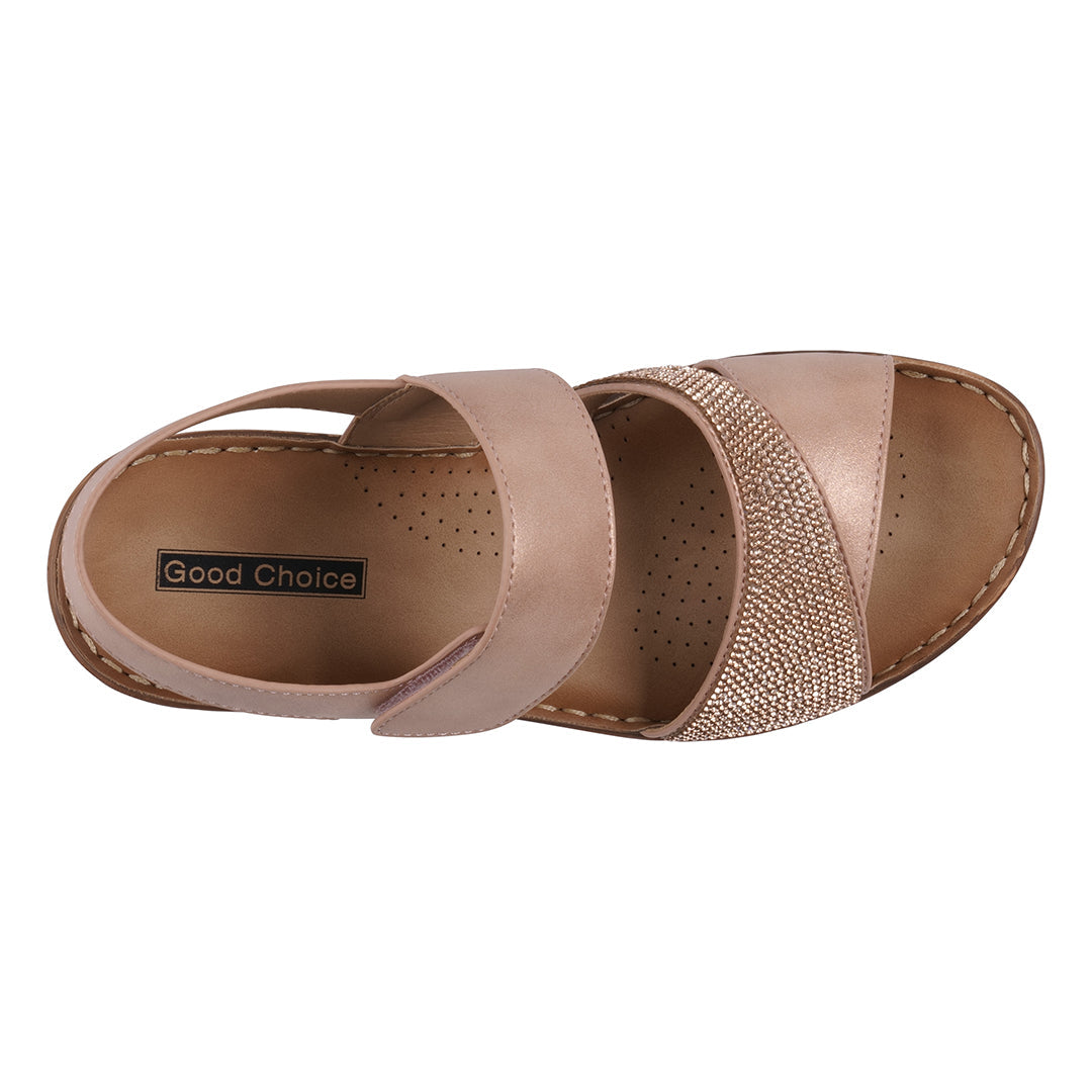 Women's Lux Blush Embellished Velcro Wedge Sandals - Glamourous Grace