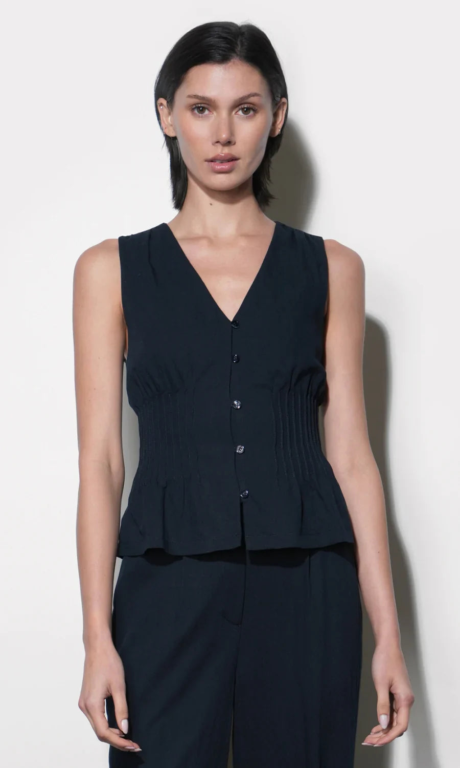 Lily Pintuck Navy Sleeveless Top - Glamourous Grace