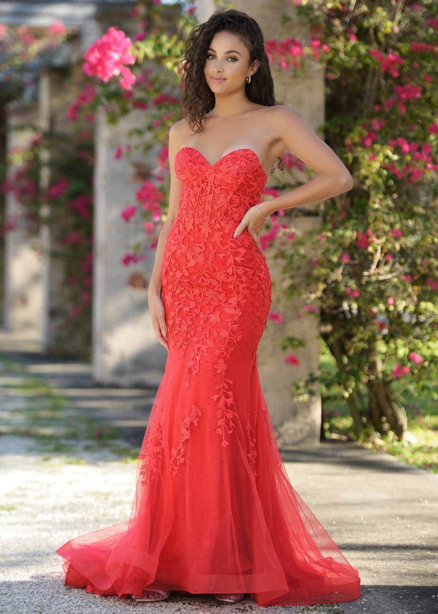 Reva Corset Gown - Red Floral Lace Dress - Glamourous Grace