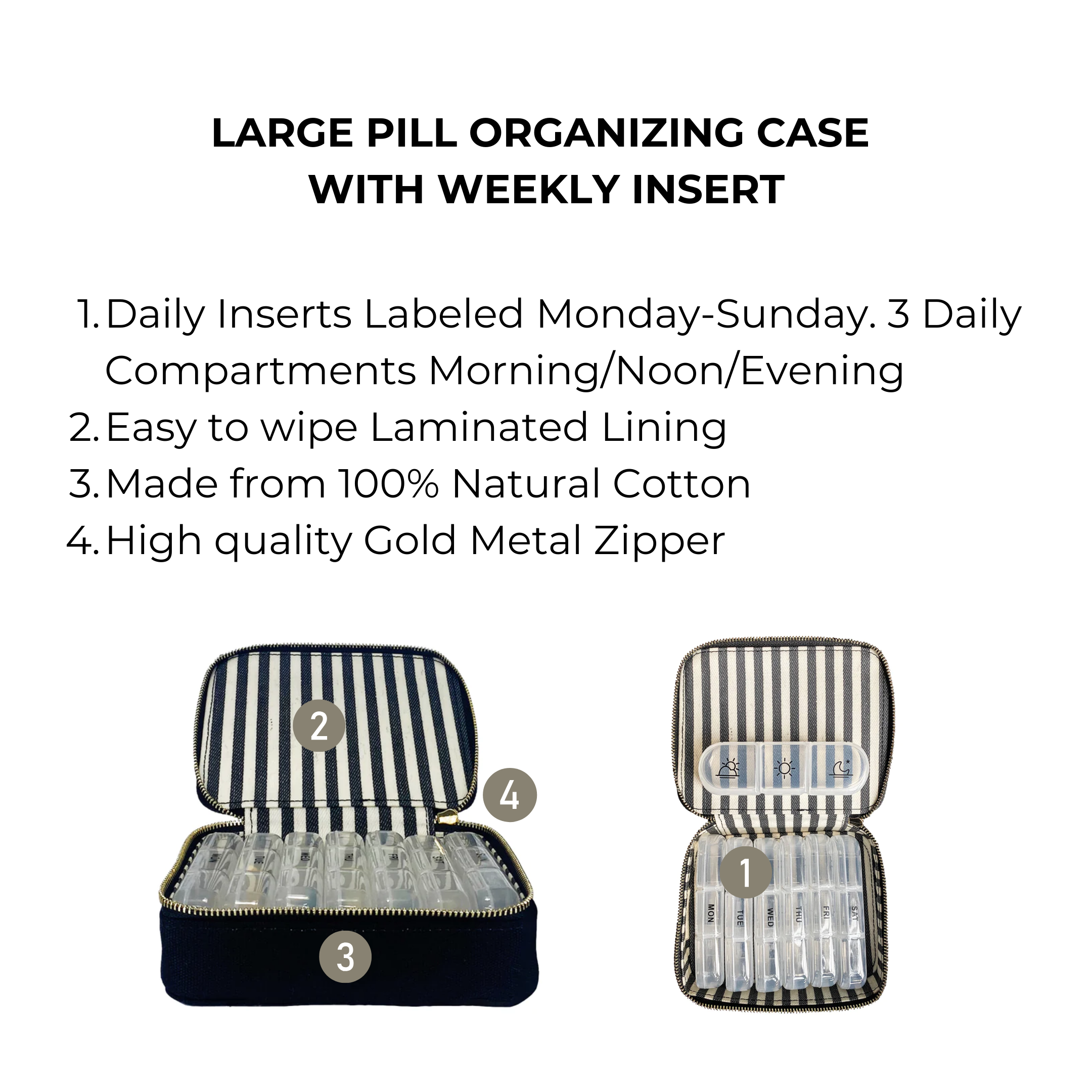 Large Pill Travel Case with Individual Daily Pill Organizer – Black - Glamourous Grace