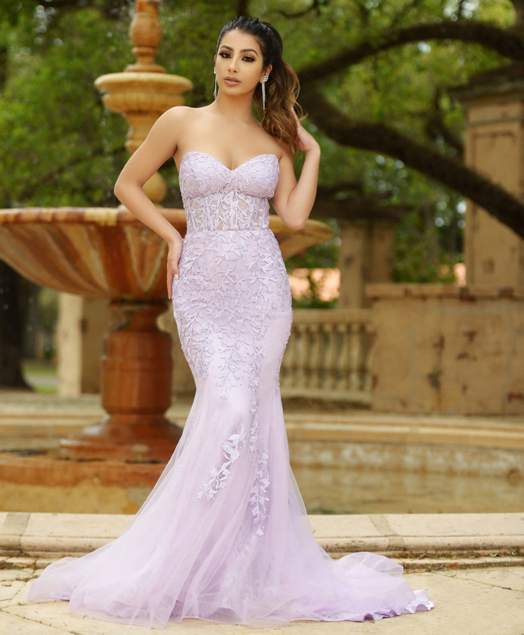 Reva Corset Gown - Lilac Floral Lace Dress - Glamourous Grace