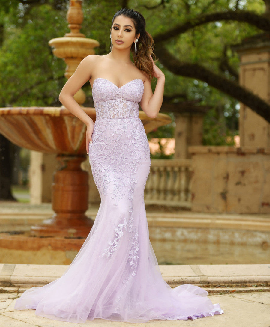 Reva Corset Gown - Lilac Floral Lace Dress - Glamourous Grace