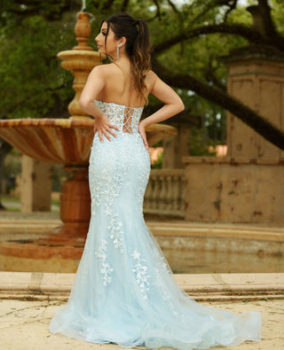 Reva Corset Gown - Light Blue Floral Lace Dress - Glamourous Grace