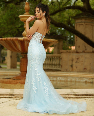 Reva Corset Gown - Light Blue Floral Lace Dress - Glamourous Grace