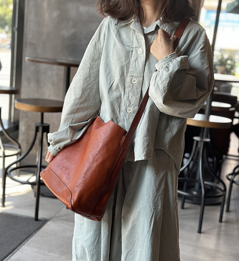 Leather Designer Bucket Bag With Adjustable Strap, Women Full Grain Leather Shoulder Bag For Everyday Use, Soft Leather Crossbody Bag