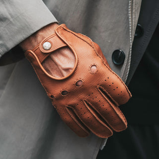 Leonardo (brown) - Italian driving gloves made of American deerskin leather - Glamourous Grace