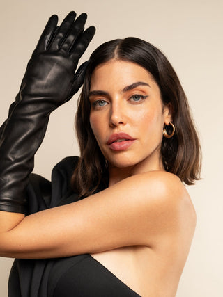 Leonora (black) - Italian cashmere lined 8-button length leather gloves - Glamourous Grace