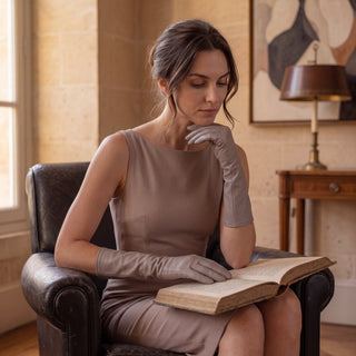 Leonora (grey) - Italian cashmere lined 6-button length leather gloves - Glamourous Grace