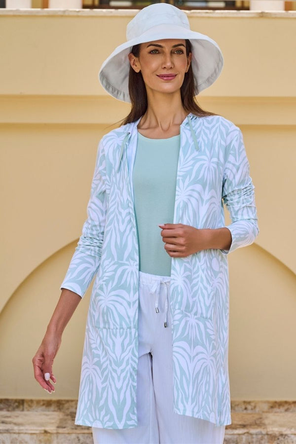 Women's Cabana Long Zip-Up Hoodie | Misty Aqua American Palm - Glamourous Grace