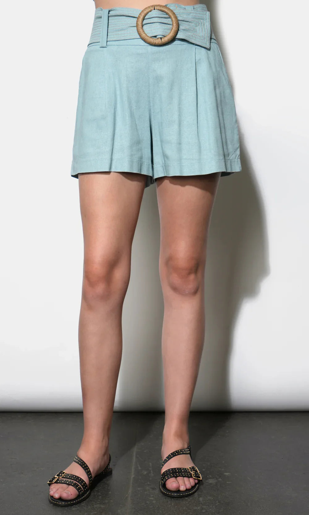 Lily Belted Denim Blue Linen Blend Shorts - Glamourous Grace
