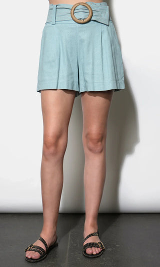 Lily Belted Denim Blue Linen Blend Shorts - Glamourous Grace