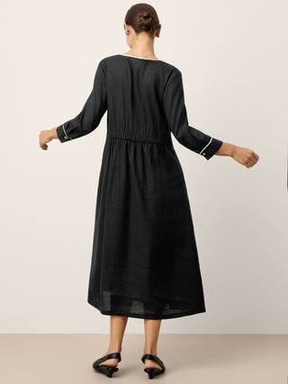 Linen-Lyocell Contrast Trim Gathered Maxi Dress NYX - Glamourous Grace